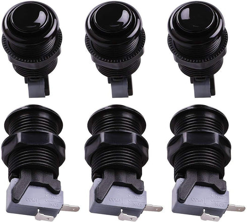 6X Black Happ Type Standard Arcade Push Button: Microswitch for Mame/Jamma/Arcade Video Games