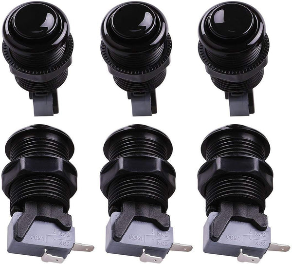 6X Black Happ Type Standard Arcade Push Button: Microswitch for Mame/Jamma/Arcade Video Games