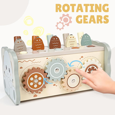 Joyreal Wooden Montessori Toys for 1+ Year Old - Whack A Mole Hammering Toy with Xylophone & Fishing Game