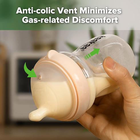Gen.3 6M+ 6.3 oz/180 ml, haakaa Natural Glass Baby Bottle Wide Neck Anti-Colic Variable Flow Nipple - Easy to Clean