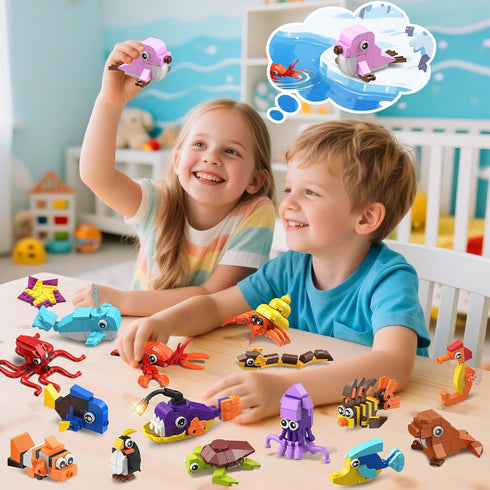 30 Pack 824PCS Sets 6+ Animals Easter Party Favors For Kids, Marine Animal Building Block for Easter Basket Fillers