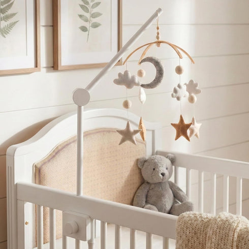 White Wooden Baby Mobile Arm Adjustable Crib Mobile Holder for Nursery Decor