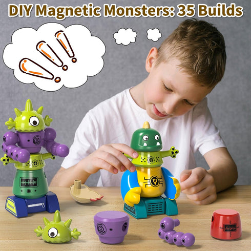 3-5, 35 Playset Magnetic Robot Toy for Kids PCS STEM Educational with Storage Box, DIY Stacking Monster Robots, Toddler