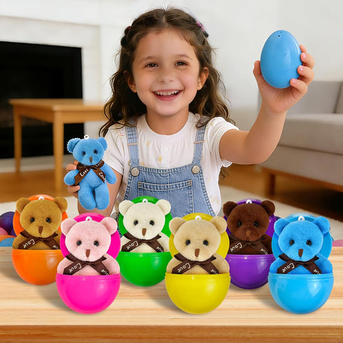 Abakuku 12 Toy,3.15in Pcs Prefilled Easter Eggs Plush Bright Colorful Eggs Prefilled with Variety Plush Toy Easter