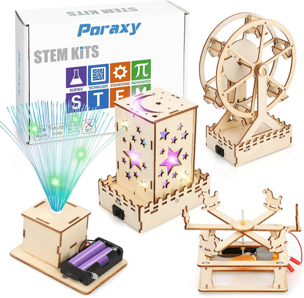 Poraxy 4 in 1 STEM Kits for Kids Age 8-10, Science Projects, 3D Puzzles, Educational Craft Building Toys