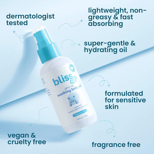 4 Oz. Bliss Baby Oil, All Natural, Premium & Unscented, Vegan - Made with Organic Avocado Oil, Coconut Oil