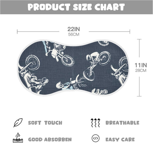Mazeann 2 Pack Motorcycle Motorbike Retro Burp Cloths Baby Boys Girls Absorbent Soft Cotton Burping Cloths Rags