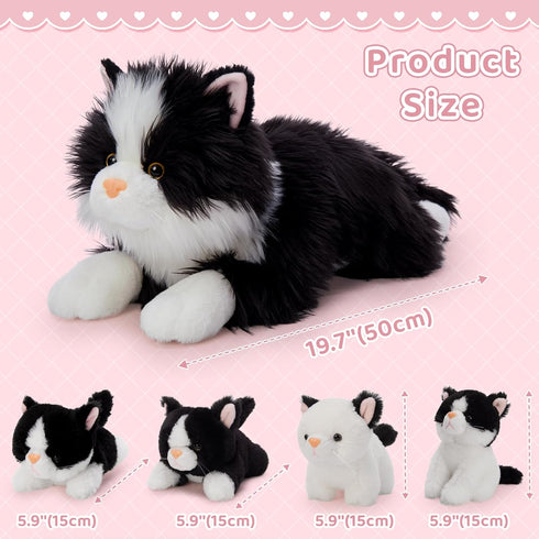 5Pcs Set, 20 inch 4 Tezituor Cat Stuffed Animals Large Realistic Stuffed Cat with Cute Kittens Baby, Soft Black