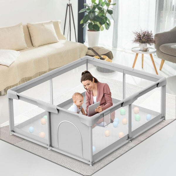 Baby Playpen Playard, 50x50 Baby Fence with Gate, Sturdy Safety Indoor & Outdoor Activity Center