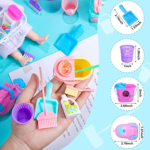 22 Pieces Miniature Bucket Doll Housework Cleaning Supplies - Dollhouse Accessories for Pretend Play