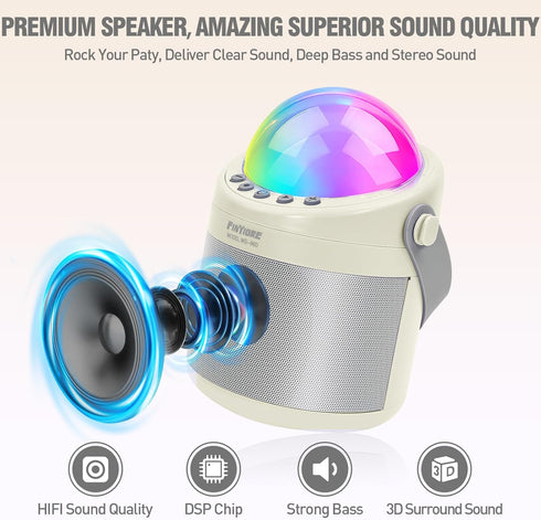 FINYIORE 2-12 Karaoke Machine for Kids Adults Unique Astronaut Shape Portable Bluetooth Speaker with Wireless