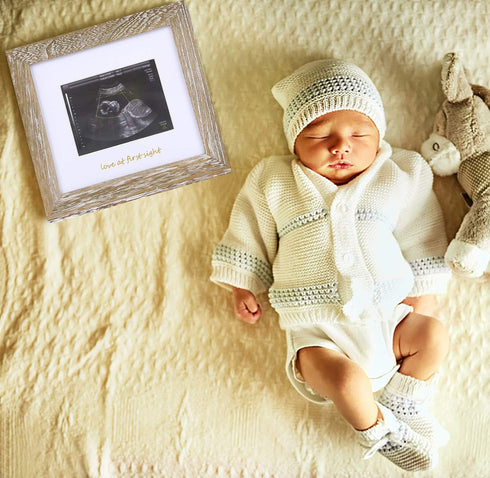 IHEIPYE Baby Love at First Sight Sonogram Keepsake Frame - Ultrasound Picture Frame for Pregnancy Announcement, Rustic