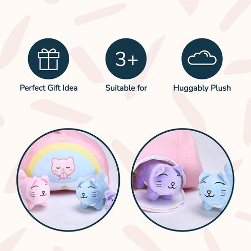 PixieCrush Wonder Products - Set of 5 Mini Cat Stuffed Plush Kittens with Rainbow Bag