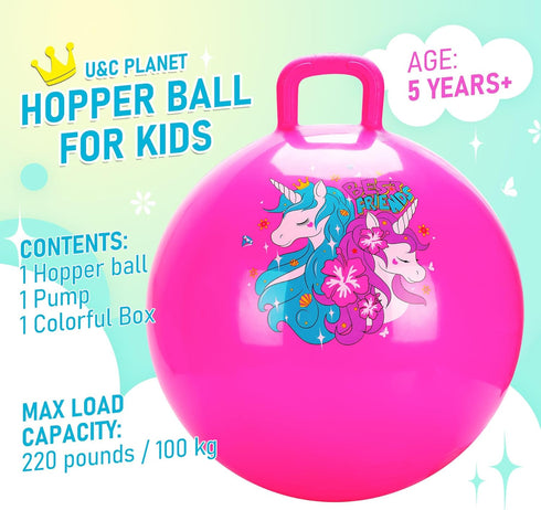 20 inches 5 6 7 8 9, U&C Planet Hopper Ball Bouncy Ball with Handle for Kids Age Sit on Bounce Jumping Hopping Toy