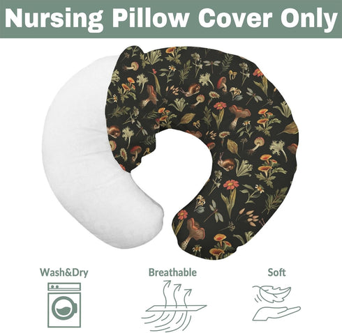 Vintage Mushroom Life Baby Nursing Pillow Covers for Boy Girl Retro Mushroom Leaves Floral Nursery Pillowcase