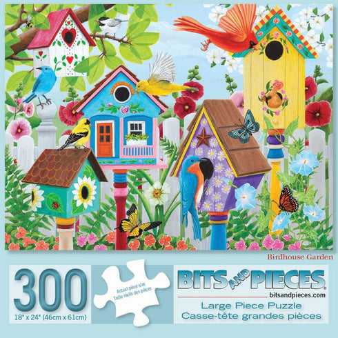 Bits and Pieces - 300 Piece Jigsaw Puzzle for Adults – ‘Birdhouse Garden’ 300 pc Large Piece Jigsaw by Artist Kathy Bambeck - 18” x 24”