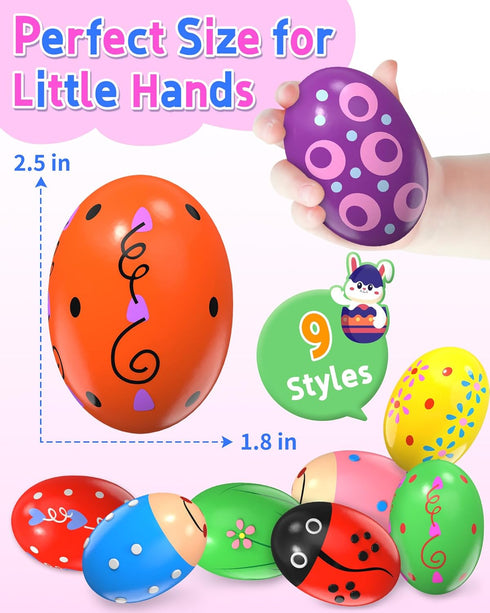 9 Pack Wooden Percussion Musical Shake Easter Eggs with Toys Inside, Montessori Gifts for Kids Ages 3-5
