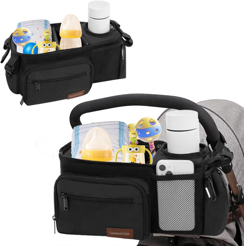 Generic Stroller Organizer Bag with Insulated Cup Holder & Adjustable Dividers, Non-Slip Stroller