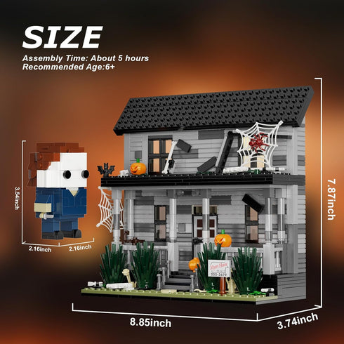 Michael Myers Figure & House Building Blocks Kits - Horror Movie Halloween Collectible Toy (586 Pieces) for Fans