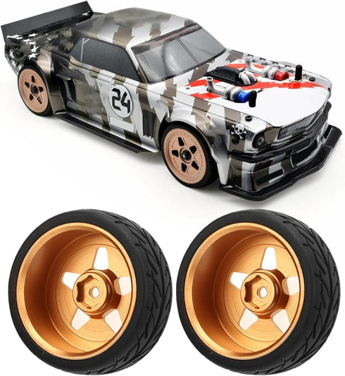 VBESTLIFE RC Car Tires, Aluminum Alloy Rubber Wheel Rims Replacement for ZD Racing 1/16 S16 EX16 (2Pcs)