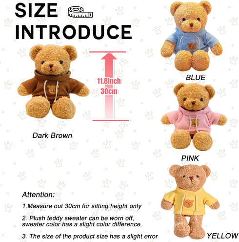CHELEI2019 11.8" Teddy Bear Stuffed Animal, Cute Brown Teddy Bear with Hoodie for Kids