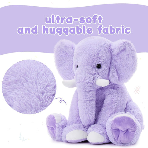 19.6inch MorisMos Large Elephant Stuffed Animal, Soft Stuffed Elephant Plush Companion Gifts for Girls Boys, Purple