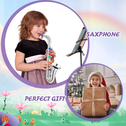 Treela Set of 3 Musical Instruments, Saxophone Trumpet and Horn for Beginners, Colorful Keys Coded for Boys Girls
