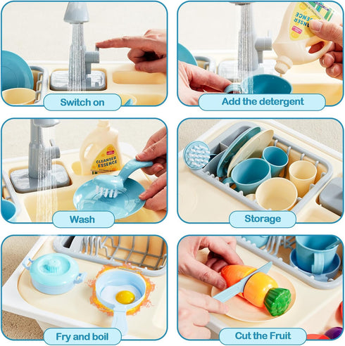 Beright Play Kitchen Sink Toys, Toddler Sink Toys with Upgraded Faucet, Pretend Play Toys Running Water, Perfectly