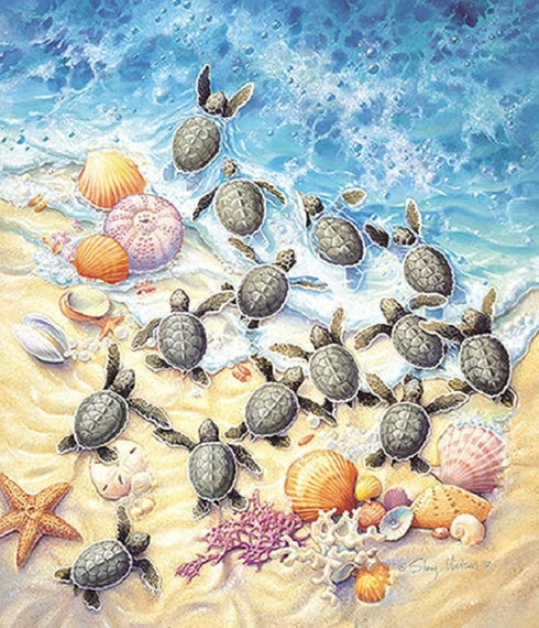 SUNSOUT INC Green Turtle Hatchlings 550 pc Jigsaw Puzzle by Artist Sherry Vintson, Finished Size 15.5" x 18"