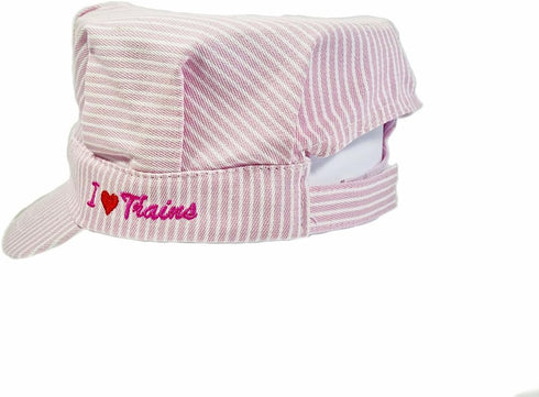 The Real Deal Girls Red Steam Engine Embroidered Train Engineers Hat with I Trains Design