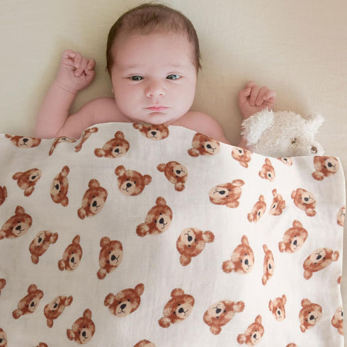 LifeTree Muslin Baby Swaddle Blankets, Large 47" x 47", Boys Girls Swaddling Wrap for Newborn, Bear Head Pattern