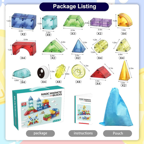 Blocks,66 3+ 3-8 Huaker Magnetic Piece Translucent Building Blocks for Boys Girls Birthday Gifts,Multi Shape Magnetic
