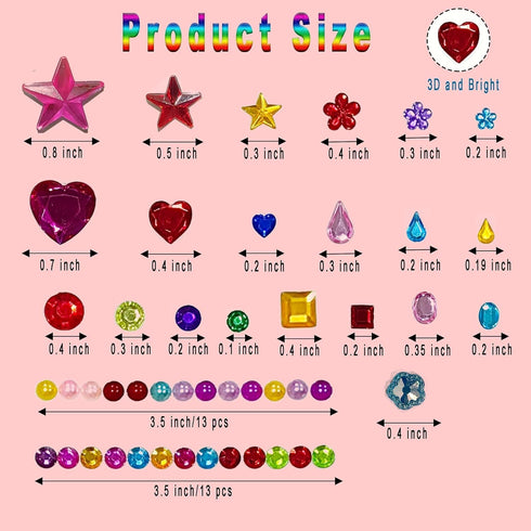 JKSJHEZO 12 1596Pcs 3D Sheets Gem Stickers Colorful Sparkle Craft Supplies, Bright Rhinestone Stickers, Self-Adhesive