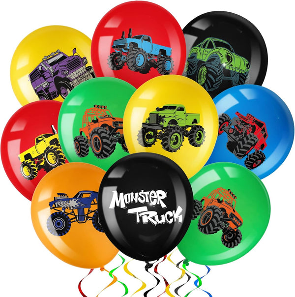 36 Pcs Truck Balloons, 12 Inch Colorful Latex Balloon Bouquet for Kids Birthday Party, Baby Shower Supplies