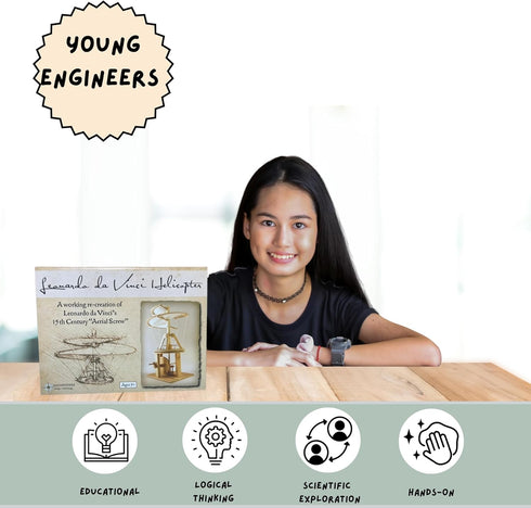 PATHFINDERS Leonardo Da Vinci Helicopter Aviation Model Building Kit, STEM Educational Toy for Ages 8-13
