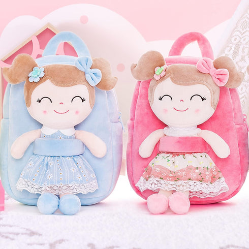 Gloveleya Toddler Backpack - Baby Girl Gift Plush Diaper Bag with Spring Girl Doll, Pink 9 Inches