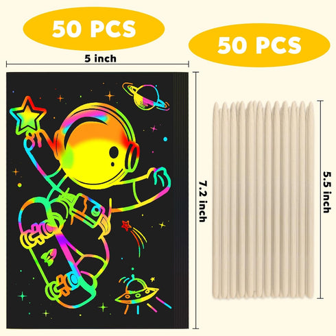 ZMLM Set 100Pcs Scratch Rainbow Art Paper - Magic Scratch Off Art Craft Supplies Kits for Kids Girls Boys Black Scratch