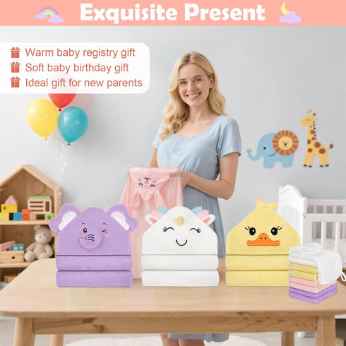 12 4 8 Set, CandyHome PCS Baby Bath Towels for Infants Toddlers, PCS Animal Hooded Baby Towels & PCS Washcloths Ultra