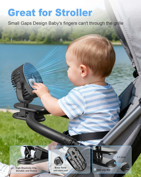 TCJJ 5200 3 360 Portable Clip on Fan, Rechargeable Stroller Fan, USB Desk Fans With TYPE-C Port mAh Battery Operated