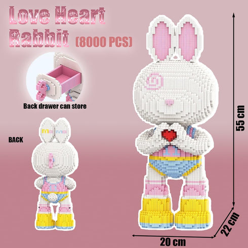 Animal Love Heart Rabbit Micro Building Blocks Set (8000PCS, 55cm High) - Gift for Adults and Kids
