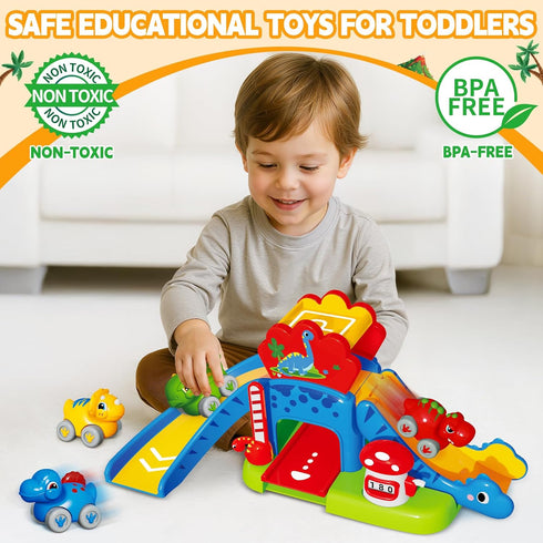 1 2 4 12-18 1-3 Toddler Toys Gifts for Year Old Kids, Educational Dinosaur Slide Toy with Cars for Months Baby, First