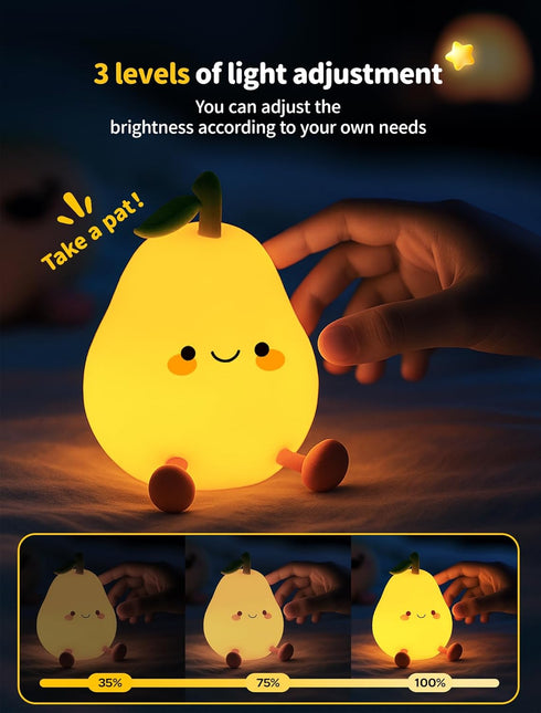 3 Dimmable Pear Night Light for Kids, Nursery Night Lights, Bedside Touch Lamp, Cute Silicone Nightlight for Baby