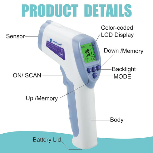 Amplim Touchless Digital Forehead Thermometer for Kids, Adults, Babies - Non-Contact Fever Thermometer with Temporal