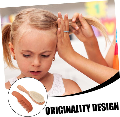 Set Natural Wool Brush and Comb for Gentle Newborn Hair Care