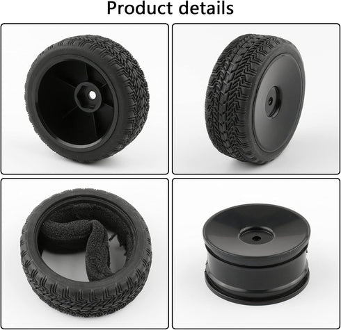 4 Pack 12mm Hex Wheels and Tires Set with Locknuts and Wrench for RC 1/10 On Road Racing Touring Car