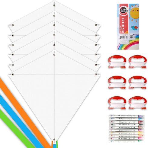 DIY Kites for Kids, Kite Making Kit Bulk, White Diamond Kite Decorating Party Pack (6 Pack)
