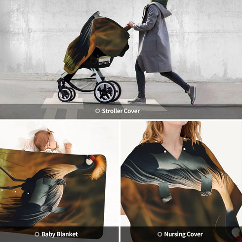 Zhbvncp Grey Crowned Crane Baby Car Seat Cover & Breastfeeding Nursing Cover - Breathable Stretch Fabric Multi-Use