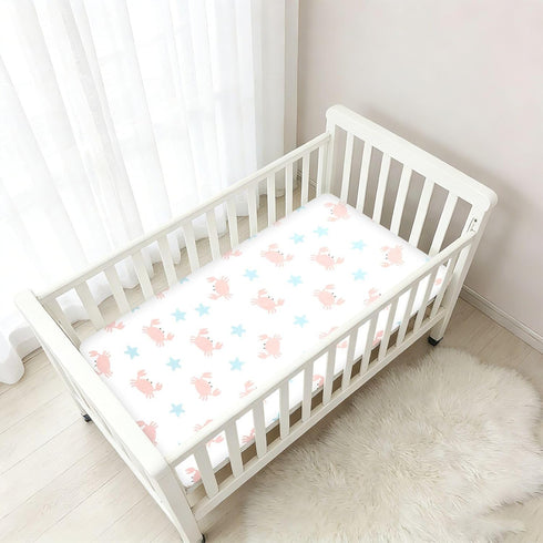 Jynexis 52x28 Crab Star White Pattern Baby Crib Sheets, Cotton Fitted Crib Sheet, Soft Breathable, Fits Standard