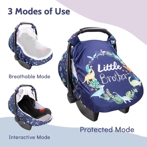 Car Seat Covers for Babies Boys, Little Brother Infant Canopy, Stretchy Newborn Stroller Carrier Cover, Dinosaur