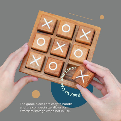 Wooden XO Blocks Tic Tac Toe Board Game by BSIRI - Ideal for Kids and Family Game Night, Unique Gifts